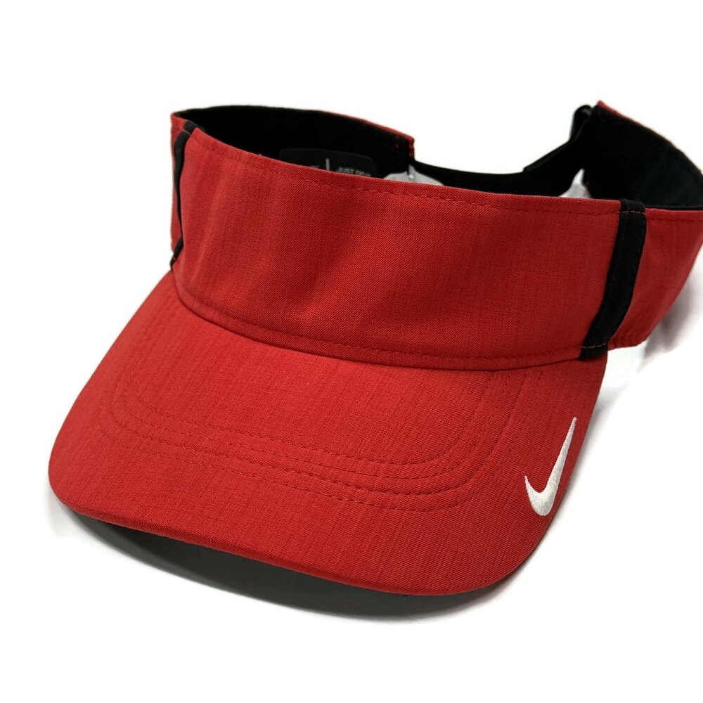 Nike Dri-Fit Visor Cap Adjustable Strapback Red Golf Beach‎ Travel Running